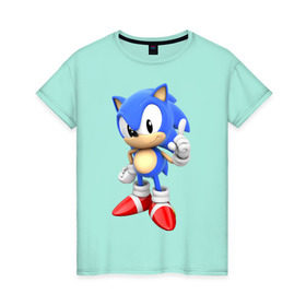Женская футболка хлопок с принтом Classic Sonic в Курске, 100% хлопок | прямой крой, круглый вырез горловины, длина до линии бедер, слегка спущенное плечо | 16 бит | sega | sonic | классический соник