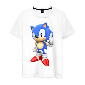 Мужская футболка хлопок с принтом Classic Sonic в Курске, 100% хлопок | прямой крой, круглый вырез горловины, длина до линии бедер, слегка спущенное плечо. | 16 бит | sega | sonic | классический соник