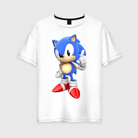 Женская футболка хлопок Oversize с принтом Classic Sonic в Курске, 100% хлопок | свободный крой, круглый ворот, спущенный рукав, длина до линии бедер
 | 16 бит | sega | sonic | классический соник