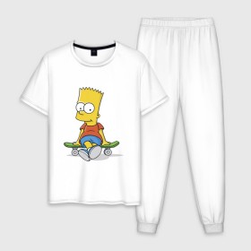 Мужская пижама хлопок с принтом Барт на скейте в Курске, 100% хлопок | брюки и футболка прямого кроя, без карманов, на брюках мягкая резинка на поясе и по низу штанин
 | simpsons | барт симпсон | симпсоны
