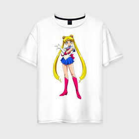 Женская футболка хлопок Oversize с принтом Сейлормун в Курске, 100% хлопок | свободный крой, круглый ворот, спущенный рукав, длина до линии бедер
 | sailor moon | sailormoon | сейлор мун
