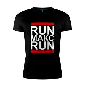 Мужская футболка премиум с принтом Run Макс Run в Курске, 92% хлопок, 8% лайкра | приталенный силуэт, круглый вырез ворота, длина до линии бедра, короткий рукав | busta | dead василь | n1nt3nd0 | nintendo | run | run вася run | баста | бастиллио | беги | имя | макс | максим | максимка | нинтендо | ноггано | ран | реп | рэп | с именем | хрю