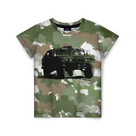Детская футболка 3D с принтом Jeep в Курске, 100% гипоаллергенный полиэфир | прямой крой, круглый вырез горловины, длина до линии бедер, чуть спущенное плечо, ткань немного тянется | Тематика изображения на принте: 23 февраля | hummer | jeep | авто | армейская | армия | внедорожник | военная | джип | камуфляж | милитари | россия | хамер