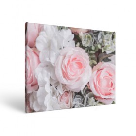 Холст прямоугольный с принтом розы в Курске, 100% ПВХ |  | букет | винтаж | зелень | листья | розовые розы | романтика | цветы