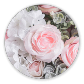 Коврик для мышки круглый с принтом розы в Курске, резина и полиэстер | круглая форма, изображение наносится на всю лицевую часть | букет | винтаж | зелень | листья | розовые розы | романтика | цветы