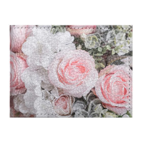 Обложка для студенческого билета с принтом розы в Курске, натуральная кожа | Размер: 11*8 см; Печать на всей внешней стороне | букет | винтаж | зелень | листья | розовые розы | романтика | цветы