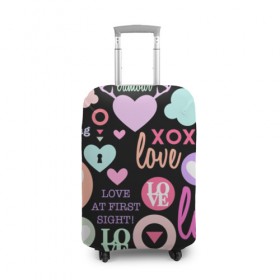 Чехол для чемодана 3D с принтом Любовь на разных языках в Курске, 86% полиэфир, 14% спандекс | двустороннее нанесение принта, прорези для ручек и колес | Тематика изображения на принте: 14 | love | валентин | губы | день | любовь | подарок | поцелуй | сердце | страсть | февраль