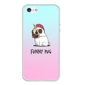 Чехол для iPhone 5/5S матовый с принтом Funny PUG в Курске, Силикон | Область печати: задняя сторона чехла, без боковых панелей | animals | dog | dogs | gradient | illustration | inscription | lettering | pug | puppy | unicorn | градиент | единорог | животные | иллюстрация | леттеринг | мопс | надпись | песик | собаки | щенок