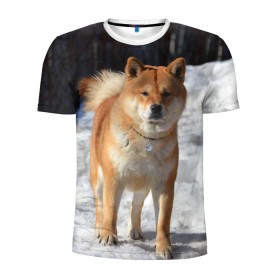 Мужская футболка 3D спортивная с принтом Акита-ину в Курске, 100% полиэстер с улучшенными характеристиками | приталенный силуэт, круглая горловина, широкие плечи, сужается к линии бедра | акита | животное | животные | ину | овчарка | пес | песик | псы | сиба | собака | собаки | шиба