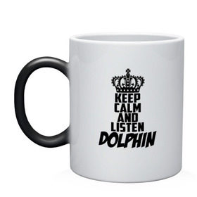 Кружка хамелеон с принтом Keep calm and listen Dolphin в Курске, керамика | меняет цвет при нагревании, емкость 330 мл | Тематика изображения на принте: 