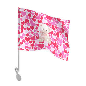 Флаг для автомобиля с принтом Белый Мишка в Курске, 100% полиэстер | Размер: 30*21 см | 14 февраля | bear | love | teddy | абстракция | арт | девушкам | день всех влюбленных | день святого валентина | животные | медведь | милые | мишка | сердечки | тедди