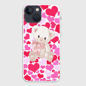 Чехол для iPhone 13 mini с принтом Белый Мишка в Курске,  |  | 14 февраля | bear | love | teddy | абстракция | арт | девушкам | день всех влюбленных | день святого валентина | животные | медведь | милые | мишка | сердечки | тедди