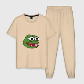 Мужская пижама хлопок с принтом Pepe frog в Курске, 100% хлопок | брюки и футболка прямого кроя, без карманов, на брюках мягкая резинка на поясе и по низу штанин
 | meme pepe мем прикол лягушка