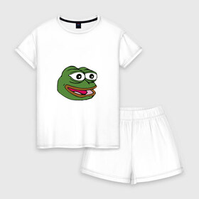 Женская пижама с шортиками хлопок с принтом Pepe frog в Курске, 100% хлопок | футболка прямого кроя, шорты свободные с широкой мягкой резинкой | meme pepe мем прикол лягушка