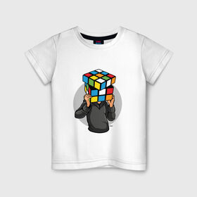 Детская футболка хлопок с принтом ГОЛОВОЛОМКА в Курске, 100% хлопок | круглый вырез горловины, полуприлегающий силуэт, длина до линии бедер | голова | кубик рубика