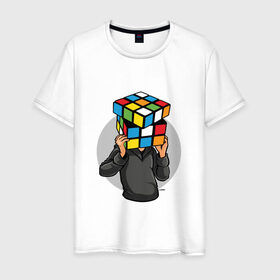 Мужская футболка хлопок с принтом ГОЛОВОЛОМКА в Курске, 100% хлопок | прямой крой, круглый вырез горловины, длина до линии бедер, слегка спущенное плечо. | голова | кубик рубика