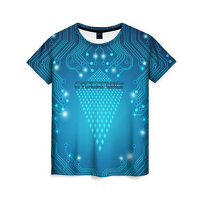 Женская футболка 3D с принтом Cyberpunk в Курске, 100% полиэфир ( синтетическое хлопкоподобное полотно) | прямой крой, круглый вырез горловины, длина до линии бедер | киберпанк | линии | схема