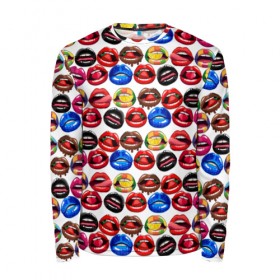 Мужской лонгслив 3D с принтом Lips Pattern в Курске, 100% полиэстер | длинные рукава, круглый вырез горловины, полуприлегающий силуэт | lips | love | pattern | pop art | арт | губы | девушкам | любовь | пафосные | поп арт | поцелуй | текстура | узор