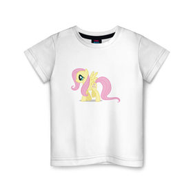 Детская футболка хлопок с принтом My little pony Флаттершай в Курске, 100% хлопок | круглый вырез горловины, полуприлегающий силуэт, длина до линии бедер | Тематика изображения на принте: 