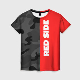 Женская футболка 3D с принтом Military Red Side в Курске, 100% полиэфир ( синтетическое хлопкоподобное полотно) | прямой крой, круглый вырез горловины, длина до линии бедер | военный | камуфляж | красный | мода | стиль | тренд
