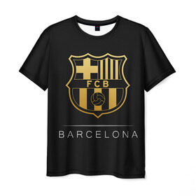 Мужская футболка 3D с принтом Barcelona Gold Edition в Курске, 100% полиэфир | прямой крой, круглый вырез горловины, длина до линии бедер | Тематика изображения на принте: barcelona | champions | gold | league | spain | style | барселона | испания | лига | чемпионов