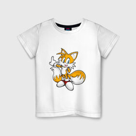Детская футболка хлопок с принтом Tails в Курске, 100% хлопок | круглый вырез горловины, полуприлегающий силуэт, длина до линии бедер | sonic | соник | тейлс