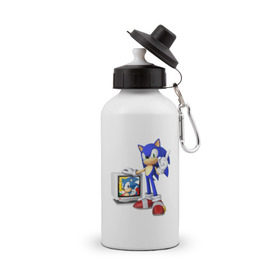 Бутылка спортивная с принтом Sonic в Курске, металл | емкость — 500 мл, в комплекте две пластиковые крышки и карабин для крепления | Тематика изображения на принте: sega | сега | соник