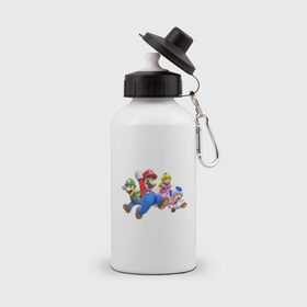 Бутылка спортивная с принтом Mario Team в Курске, металл | емкость — 500 мл, в комплекте две пластиковые крышки и карабин для крепления | Тематика изображения на принте: nintendo | марио | нинтендо