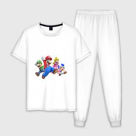 Мужская пижама хлопок с принтом Mario Team в Курске, 100% хлопок | брюки и футболка прямого кроя, без карманов, на брюках мягкая резинка на поясе и по низу штанин
 | Тематика изображения на принте: nintendo | марио | нинтендо