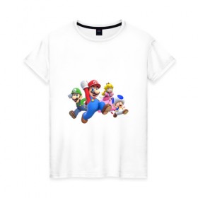 Женская футболка хлопок с принтом Mario Team в Курске, 100% хлопок | прямой крой, круглый вырез горловины, длина до линии бедер, слегка спущенное плечо | Тематика изображения на принте: nintendo | марио | нинтендо