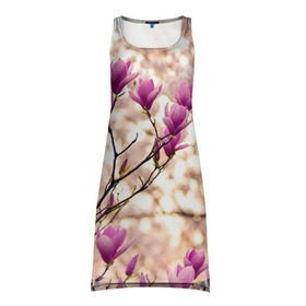 Платье-майка 3D с принтом Сакура в Курске, 100% полиэстер | полуприлегающий силуэт, широкие бретели, круглый вырез горловины, удлиненный подол сзади. | деревья | красота | небо | природа | сакура | цветение | цветы | япония