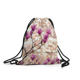 Рюкзак-мешок 3D с принтом Сакура в Курске, 100% полиэстер | плотность ткани — 200 г/м2, размер — 35 х 45 см; лямки — толстые шнурки, застежка на шнуровке, без карманов и подкладки | деревья | красота | небо | природа | сакура | цветение | цветы | япония