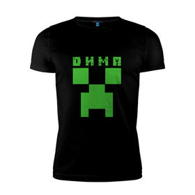 Мужская футболка премиум с принтом Дмитрий - Minecraft в Курске, 92% хлопок, 8% лайкра | приталенный силуэт, круглый вырез ворота, длина до линии бедра, короткий рукав | Тематика изображения на принте: дима | дмитрий | крипер | майнкрафт