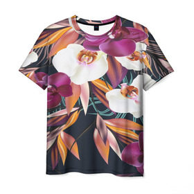 Мужская футболка 3D с принтом Орхидея в Курске, 100% полиэфир | прямой крой, круглый вырез горловины, длина до линии бедер | flower | букет | краски | орхидеи | природа | текстуры | тропики | тропический | цветочки | цветы