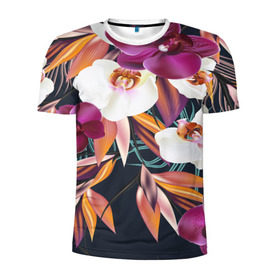 Мужская футболка 3D спортивная с принтом Орхидея в Курске, 100% полиэстер с улучшенными характеристиками | приталенный силуэт, круглая горловина, широкие плечи, сужается к линии бедра | flower | букет | краски | орхидеи | природа | текстуры | тропики | тропический | цветочки | цветы