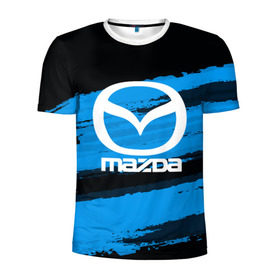 Мужская футболка 3D спортивная с принтом Mazda MOTORs Blue в Курске, 100% полиэстер с улучшенными характеристиками | приталенный силуэт, круглая горловина, широкие плечи, сужается к линии бедра | 