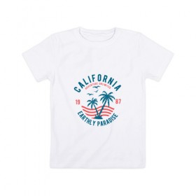 Детская футболка хлопок с принтом Калифорния в Курске, 100% хлопок | круглый вырез горловины, полуприлегающий силуэт, длина до линии бедер | для отпуска | калифорния | клуб | лето | отпуск | парадайз | приключение | путешествие | серф | серфинг | сша | туризм