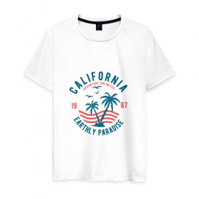 Мужская футболка хлопок с принтом Калифорния в Курске, 100% хлопок | прямой крой, круглый вырез горловины, длина до линии бедер, слегка спущенное плечо. | для отпуска | калифорния | клуб | лето | отпуск | парадайз | приключение | путешествие | серф | серфинг | сша | туризм