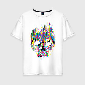 Женская футболка хлопок Oversize с принтом Череп в Курске, 100% хлопок | свободный крой, круглый ворот, спущенный рукав, длина до линии бедер
 | абстракция | анонимус | интернет | с черепом | череп | черепа