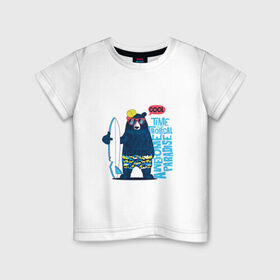 Детская футболка хлопок с принтом Медведь в Курске, 100% хлопок | круглый вырез горловины, полуприлегающий силуэт, длина до линии бедер | каникулы | лето | медведи | медведь | море | отдых | отпуск | пляж | с медведем | серф | серфинг