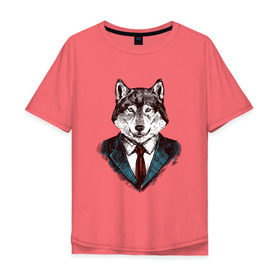 Мужская футболка хлопок Oversize с принтом Волк Бизнесмен в Курске, 100% хлопок | свободный крой, круглый ворот, “спинка” длиннее передней части | бизнес | бизнесмен | волк | волк в костюме | волк с уолл стрит | волки | дикий