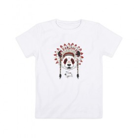 Детская футболка хлопок с принтом Панда в Курске, 100% хлопок | круглый вырез горловины, полуприлегающий силуэт, длина до линии бедер | индеец | инди | медведи | медведь | панда | панды | с медведем | с пандой