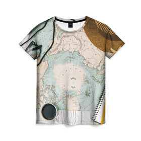 Женская футболка 3D с принтом Тайна путешествия в Курске, 100% полиэфир ( синтетическое хлопкоподобное полотно) | прямой крой, круглый вырез горловины, длина до линии бедер | авантюра | карта | путешественник | турист