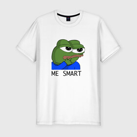 Мужская футболка премиум с принтом me smart в Курске, 92% хлопок, 8% лайкра | приталенный силуэт, круглый вырез ворота, длина до линии бедра, короткий рукав | Тематика изображения на принте: грустная лягушка мем