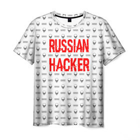 Мужская футболка 3D с принтом Russian Hacker в Курске, 100% полиэфир | прямой крой, круглый вырез горловины, длина до линии бедер | cracker | hacker | keyboard | russian | skull | взломщик | клавиатура | крекер | русский | хакер | череп
