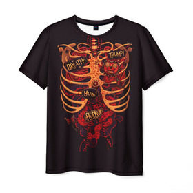 Мужская футболка 3D с принтом Человеческий скелет в Курске, 100% полиэфир | прямой крой, круглый вырез горловины, длина до линии бедер | Тематика изображения на принте: 3d скелет | кости | легкие | органы | ребра | сердце | скелет | человек