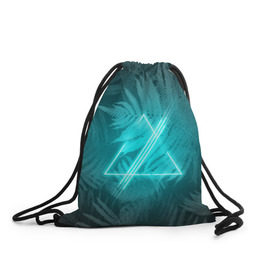 Рюкзак-мешок 3D с принтом Neon light blue в Курске, 100% полиэстер | плотность ткани — 200 г/м2, размер — 35 х 45 см; лямки — толстые шнурки, застежка на шнуровке, без карманов и подкладки | неон | папоротник | треугольник