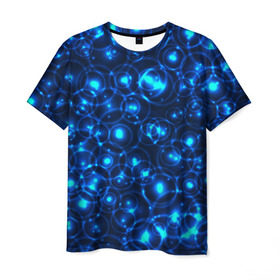 Мужская футболка 3D с принтом Пузырчатый абстракт в Курске, 100% полиэфир | прямой крой, круглый вырез горловины, длина до линии бедер | абстракт | огоньки | пузыри | синий