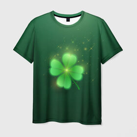 Мужская футболка 3D с принтом Клевер удачи в Курске, 100% полиэфир | прямой крой, круглый вырез горловины, длина до линии бедер | зеленый | клевер | удача | четырехлистный