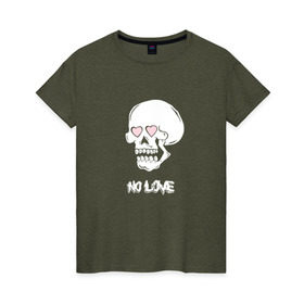 Женская футболка хлопок с принтом No love skull в Курске, 100% хлопок | прямой крой, круглый вырез горловины, длина до линии бедер, слегка спущенное плечо | guccigang | hearts | nolove | дремин | ивандремин | любовь | нелюбовь | сердечки | сердце | фэйс | череп